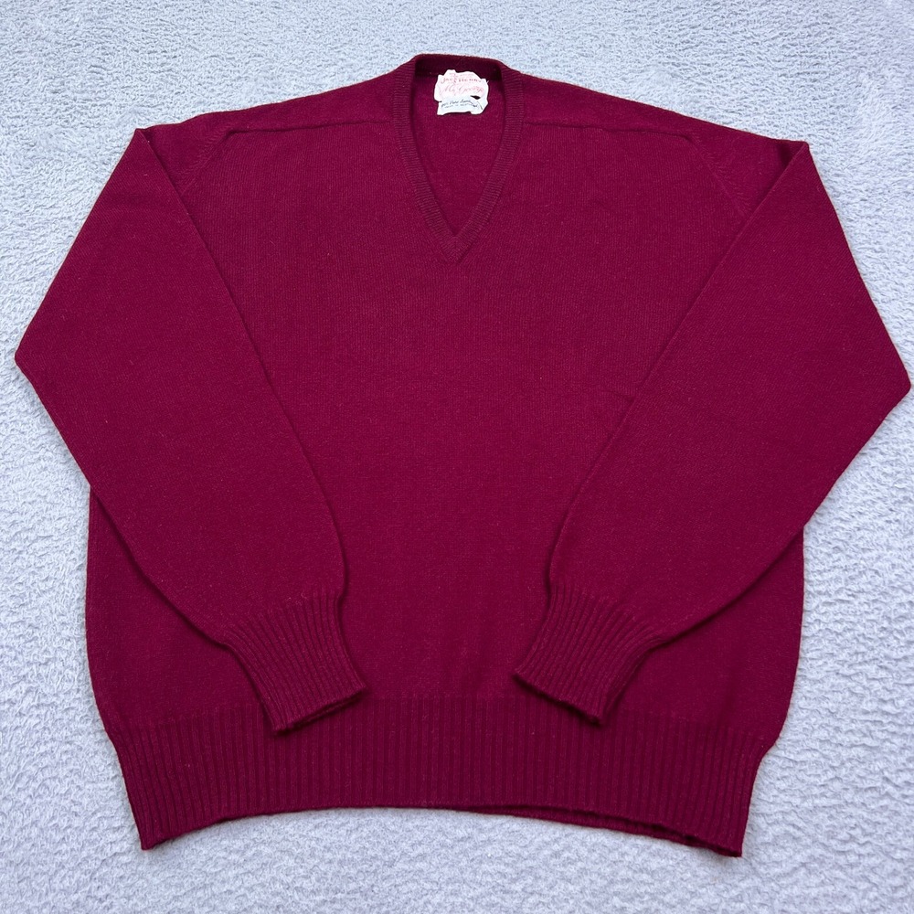 VTG Jack Henry Sweater 100% Pure Lambswool‎ V-Neck Pullover Crimson XL Scotland